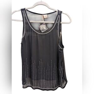 Passport Black Sheer Tank Top with Silver Embellishments Size Medium